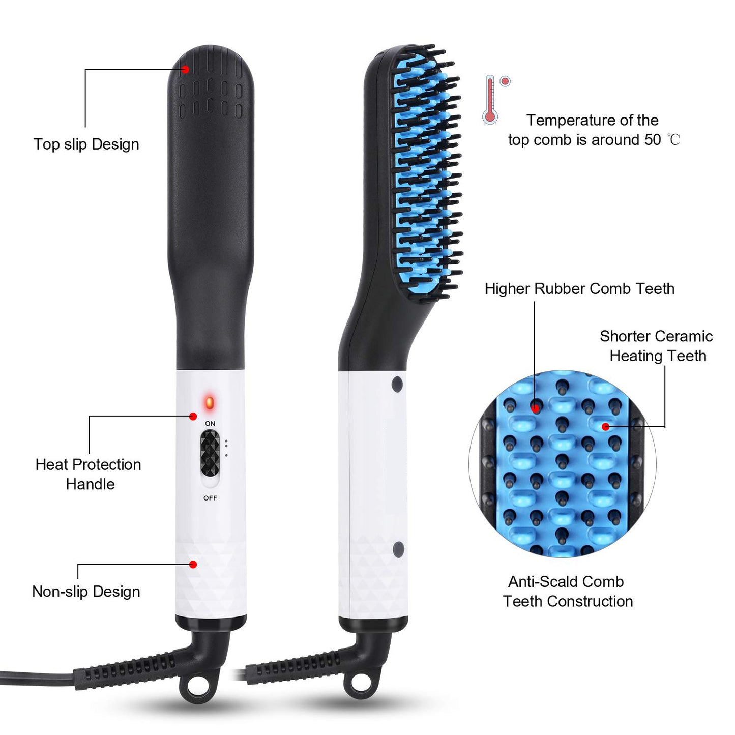 Men’s Hair & Beard Straightener Brush – Multifunctional Heated Comb
