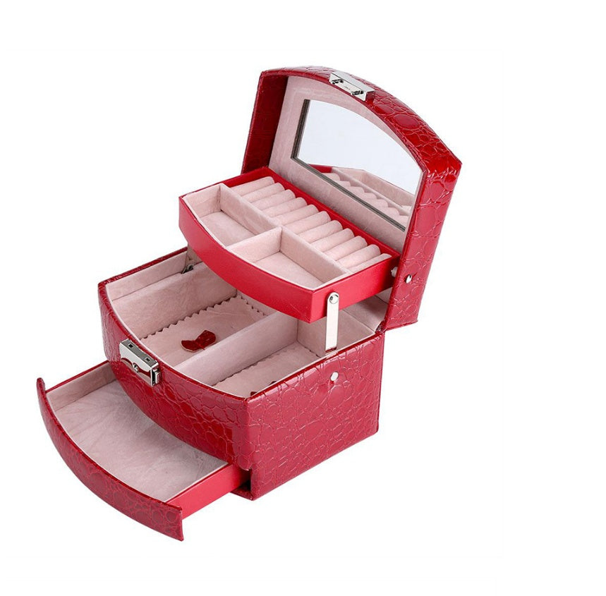 3-Layer Jewelry Box with Mirror and Makeup Storage