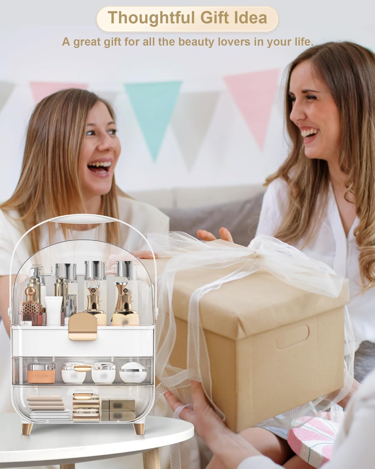 Makeup Organizer with Skincare Holder and Dustproof Cover