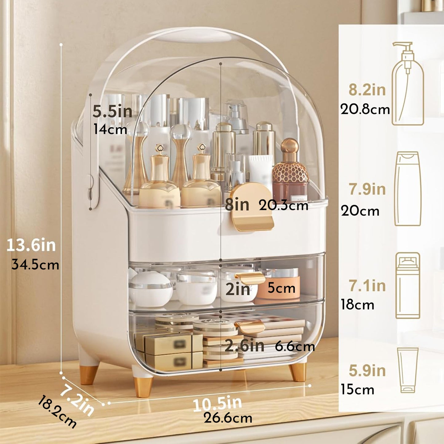 Makeup Organizer with Skincare Holder and Dustproof Cover