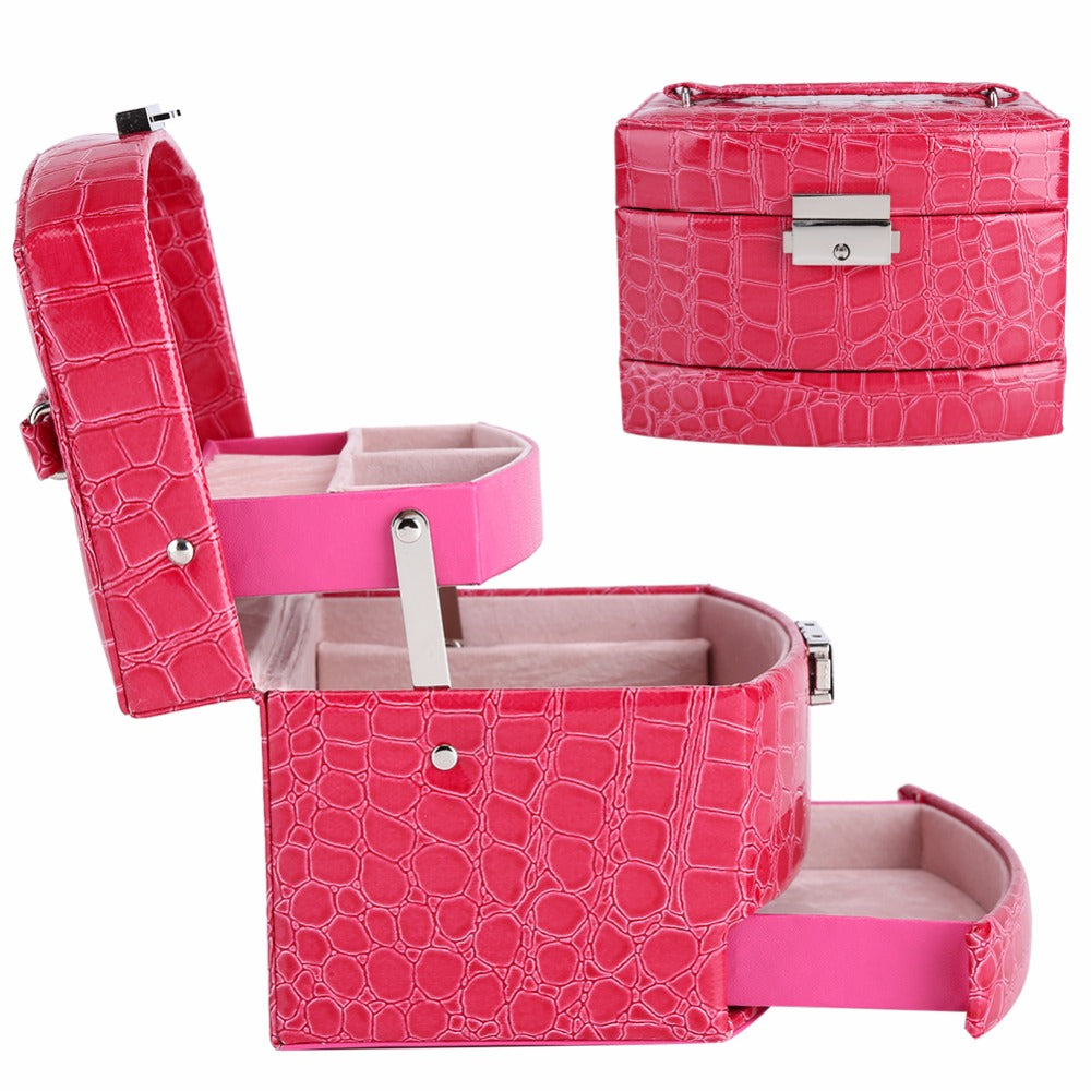 3-Layer Jewelry Box with Mirror and Makeup Storage
