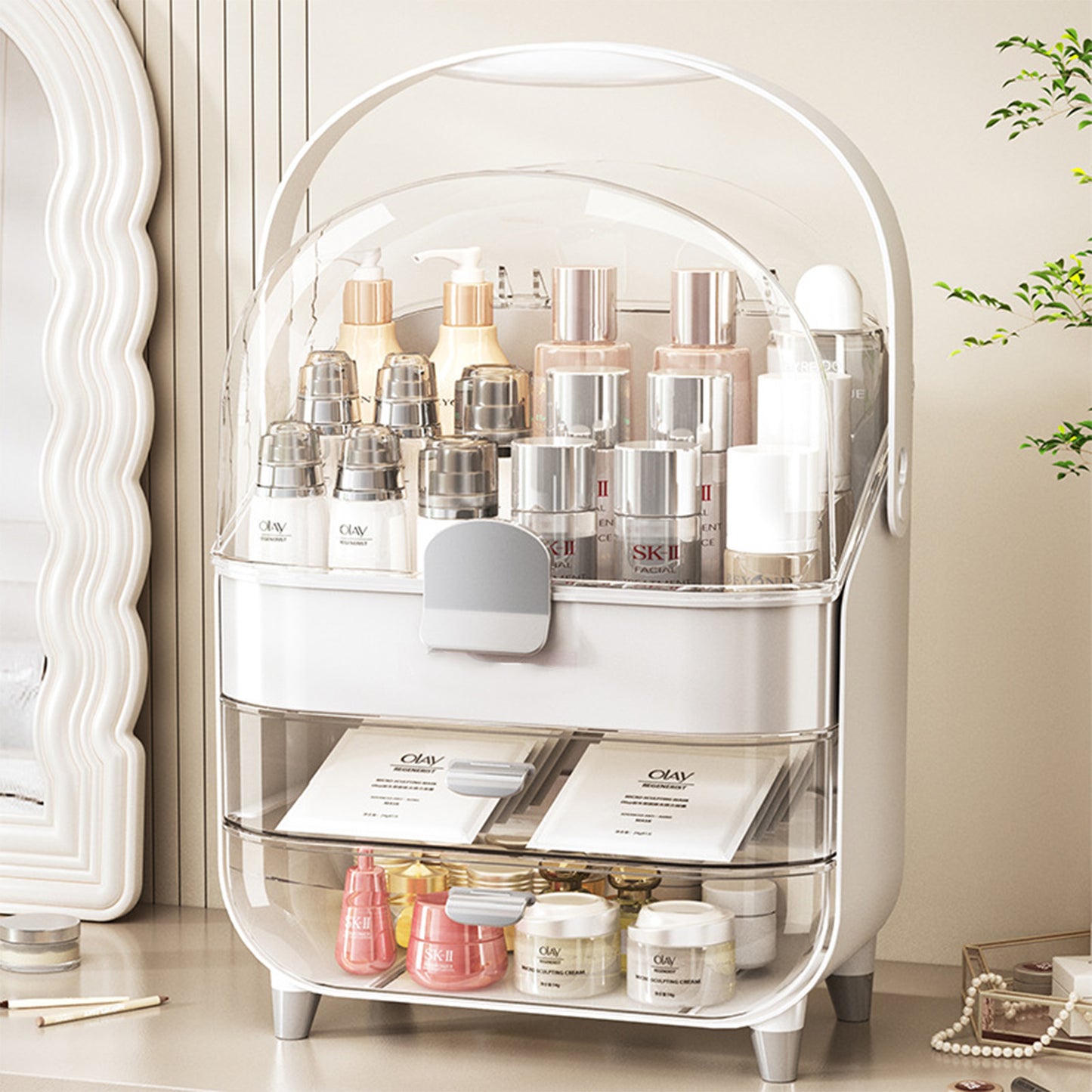 Makeup Organizer with Skincare Holder and Dustproof Cover