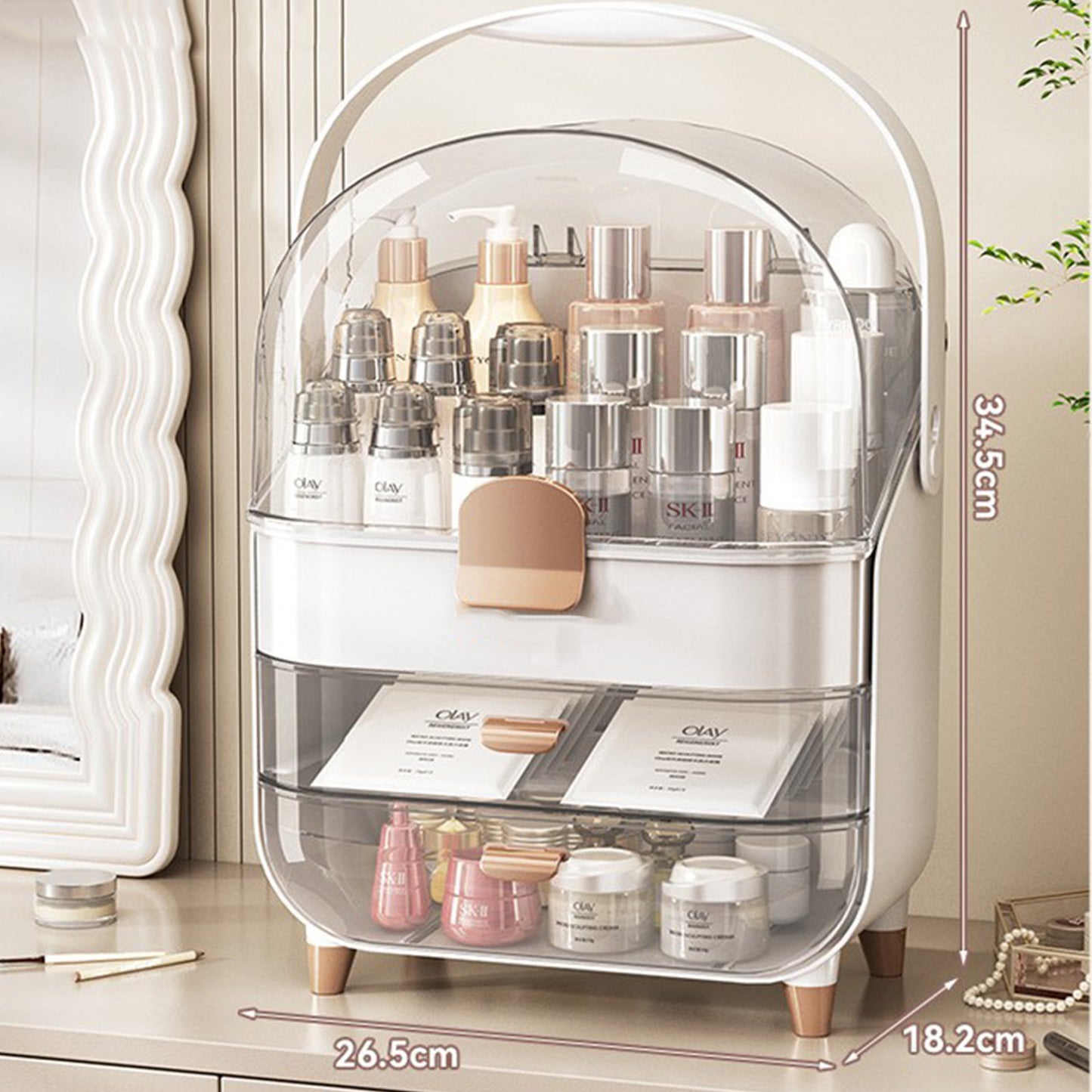 Makeup Organizer with Skincare Holder and Dustproof Cover