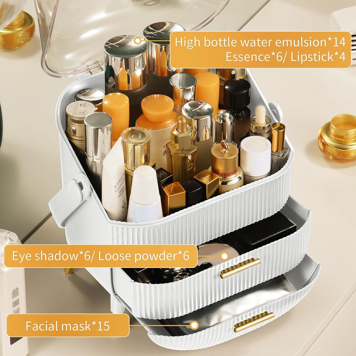 Makeup Organizer with 2 Drawers and Transparent Cover