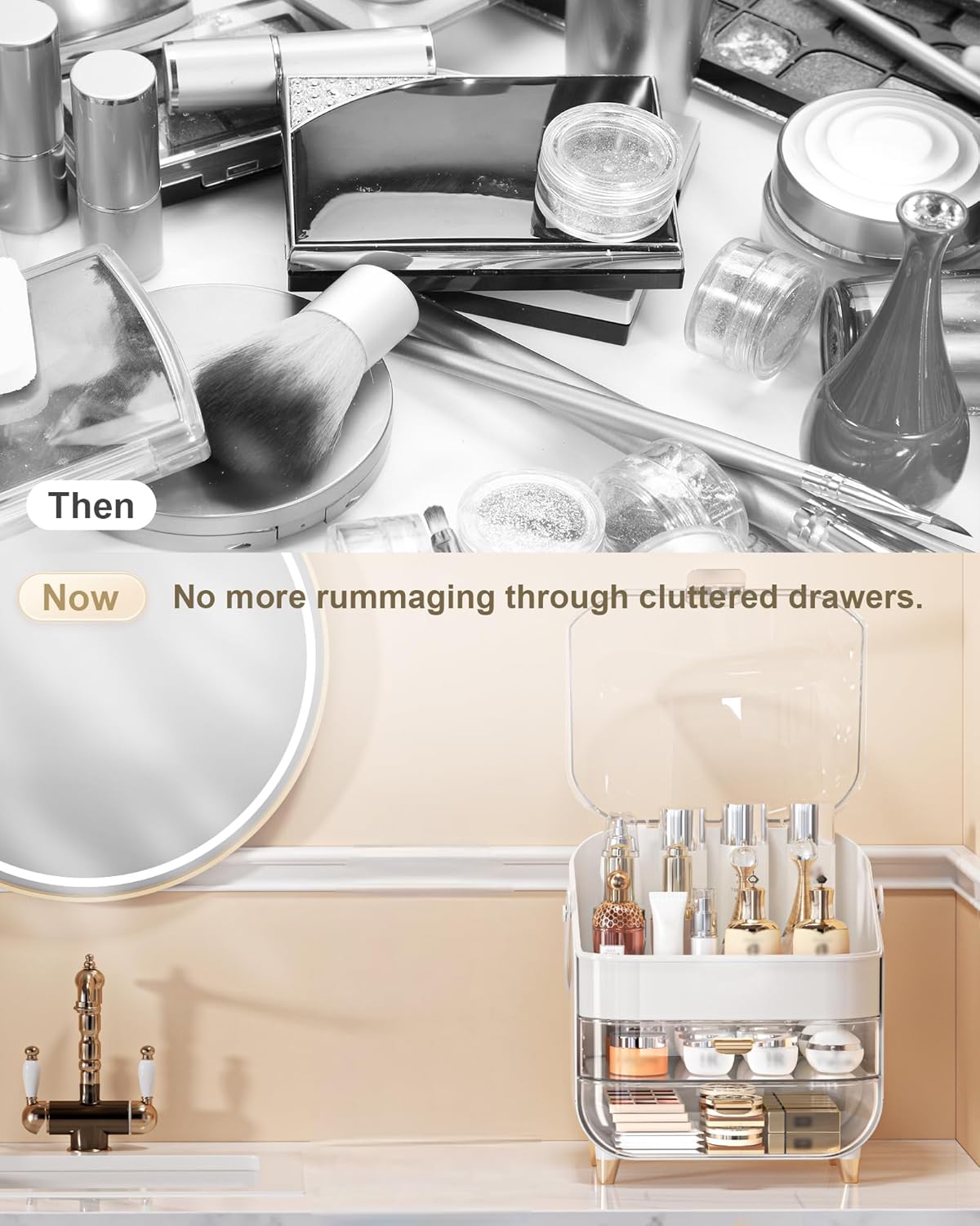 Makeup Organizer with Skincare Holder and Dustproof Cover
