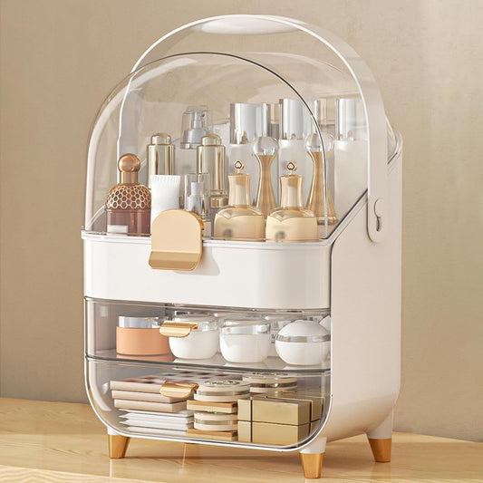 Makeup Organizer with Skincare Holder and Dustproof Cover